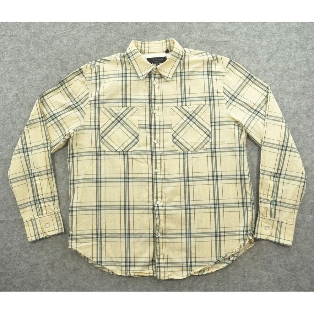 Rag & Bone Shirt Mens Extra Large Beige Button Up Plaid Long Sleeve Classic